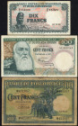 Word Banknotes - Belgian Congo - Lot of 3 notes aw. 100 Francs 1951 (P. 17d) - F, 10 Francs 1958 (P. 30b) - XF, 100 Francs 1960 (P. 33b) - VF.