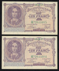 Word Banknotes - Belgium - 1 Franc 12.10.1917 Queen Louise-Marie (P. 86 / Ros. 433) - Total 2 consecutive pieces in aUNC