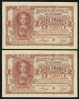 Word Banknotes - Belgium - 2 Francs 20.11.1916 Queen Louise-Marie (P. 87 / Ros. 434) - Total 2 consecutive pieces in AU