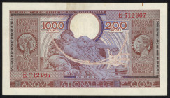 Word Banknotes - Belgium - 1000 Francs - 200 Belgas 1.2.1943 (P. 125) - # E 712 967 - stain/rust - XF+