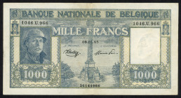 Word Banknotes - Belgium - 1000 Francs 8.1.1945 King Albert with steel helmet (P. 128b) - aXF.