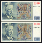 Word Banknotes - Belgium - 1000 Francs 3.5.1955 & 4.2.1958 (P. 131) - Total 2 pcs. - XF+/AU