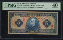 Word Banknotes - Brazil - 5 Mil Reis E. 19A (1925) B. do Rio Branco, handwritten signature (P. 29c) - PMG Extremely Fine 40.