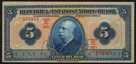 Word Banknotes - Brazil - 5 Mil Reis E. 19A (1925) B. do Rio Branco, handwritten signature (P. 29c) - stains - UNC.