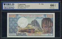 Word Banknotes - Cameroon - 1000 Francs ND (1974) sign.5, Joudiou / Ntang (P. 16a) - WBG UNC Gem 66.