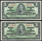 Word Banknotes - Canada - 1 Dollar 2.1.1937 King George VI (P. 58b, BC-21c) - Total 2 consecutive pcs. AU.