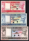 Word Banknotes - Cape Verde - 100 + 500 + 1000 Escudos 20.1.1977 Specimen, punch hole cancelled (P. 54s, 55s, 56s) - Total 3 pcs. - UNC.
