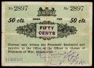 Word Banknotes - Ceylon - Ceylon - P.O.W. camp Diyatalawa, Boer War - 50 Cents, 28.3.1901 (P-unlisted) - serial # 2897 - Purple signature at lower rig...