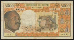 Word Banknotes - Chad - 5000 Francs ND (1974) President Tombalbaye at left (P. 4) - VF.