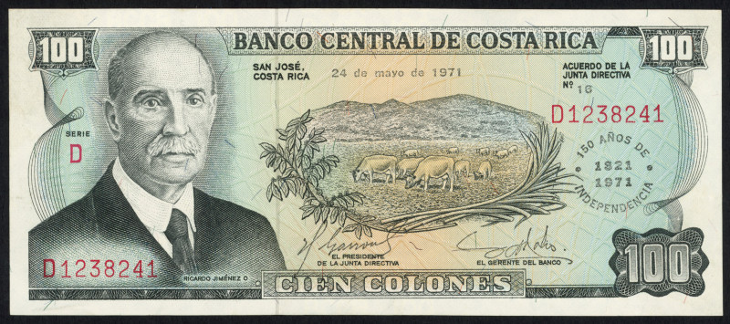 Word Banknotes - Costa Rica - 100 Colones 25.5.1971 series D, overprint Circular...