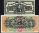 Word Banknotes - Costa Rica - 1 Colon L.1917 - Unsigned remainder (P.S121r), 5 Colones 1903-17 - Unsigned remainder (P. S122r), - Total 2 pcs. - UNC.