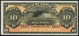 Word Banknotes - Costa Rica - 10 Pesos 1.4.1899 Waterfall at center (P. S164r) - unsigned remainder - UNC.