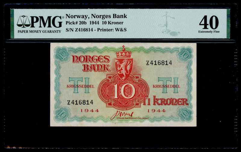Word Banknotes - Norway - Norges Bank - 10 Kroner 1944 (P. 20b) - #Z416814 - PMG...