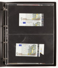 Banknotes world in albums - Europe - Collection UNC European Union or EURO notes aw. €5 Duisenberg spectacular misprint/miscut: top right corner paper...