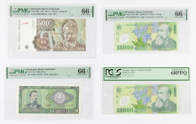 Banknotes world in boxes - Romania - Small lot with Romanian banknotes, PMG & PCGS certified, incl. 10,000 Lei 2000, 2001, 500 Lei 1991 & 50 Lei 1966,...
