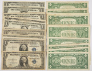 Banknotes world in boxes - USA - Lot of approx. 40 circulated pieces of 1 Dollar Blue Seal 1935 + 1957 (many different types/letters)