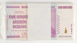Banknotes world in boxes - Zimbabwe - 500 Million Dollars 2008 (P. 82) - Bundle of 100 consecutive pieces - UNC.