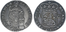 Bataafse Republiek (1795-1806) - Holland - 1 Gulden 1797 (Sch. 92c2 /R) with 'HOLL:*' - ribbon hanging down / no space between hand and body of virgin...