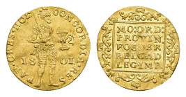 Bataafse Republiek (1795-1806) - Holland - Gouden Dukaat 1801 (Sch. 25 / Delm. 1171B /R) - 3.22 gram - small traces of mounting - VF - rare, ex collec...