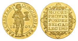 Bataafse Republiek (1795-1806) - Utrecht - Dubbele Gouden Dukaat 1803 mm. shield of Utrecht (Sch. 10 / R) - 7.00 gram - Obv. Standing knight with swor...