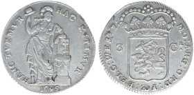 Bataafse Republiek (1795-1806) - West-Friesland - 3 Gulden 1795 altar w/o ridges and with garland (Sch. 85cc / Delm. 1147/R) - 31.50 gram - no space b...