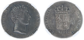 Koninkrijk Holland (Lodewijk Napoleon 1806-1810) - 1 Gulden or Florin 1807 (Sch. 152 / RRR / L. Schulman Handboek 150 / R3) - Obv. Head of Louis Napol...