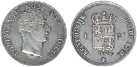 Koninkrijk Holland (Lodewijk Napoleon 1806-1810) - 1 Gulden 1809 Lodewijk Napoleon mm. Bee (Sch. 154a S) - 10.47 gram - edge lettering: 'DE NAAM DES H...