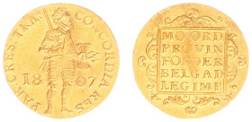 Koninkrijk Holland (Lodewijk Napoleon 1806-1810) - Gouden Dukaat 1807 with straight '7' (Sch. 119A / Delm. 1176A) - 3.47 gram - adjustment marks - VF/...
