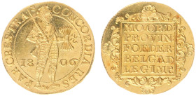 Koninkrijk Holland (Lodewijk Napoleon 1806-1810) - Dubbele Gouden Dukaat 1806 mm. arms of Utrecht, reeded edge (Delm. 1175 R2 / Sch. 115 /RR) - 6.95 g...