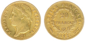 Nederland onder Napoleon (1810-1813) - 20 Francs 1813 mm. Flag (Sch. 164) - 6.40 gram - VF/XF