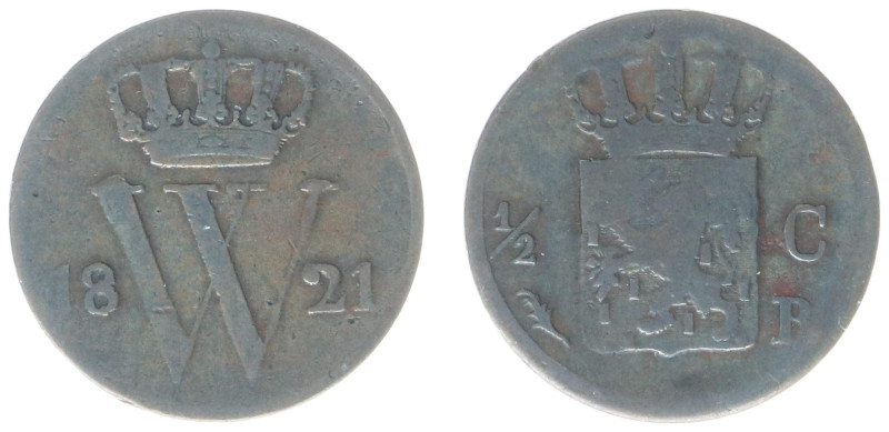 Koninkrijk NL Willem I (1815-1840) - ½ Cent 1821 B (Sch. 366/R) - F - rare