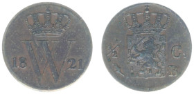 Koninkrijk NL Willem I (1815-1840) - ½ Cent 1821 B (Sch. 366/R) - VF+, cleaned
