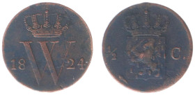 Koninkrijk NL Willem I (1815-1840) - ½ Cent 1824 U (Sch. 355) - a.VF, corroded