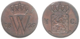 Koninkrijk NL Willem I (1815-1840) - ½ Cent 1827 U PIEDFORT - struck on a 2 mm. thick flan (Sch. 378 RRRR / LSch.352a R4) - 2.60 gram - scratches and ...