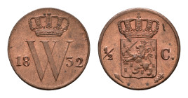Koninkrijk NL Willem I (1815-1840) - ½ Cent 1832 (Sch. 362) - UNC, original luster, ex collection Vinkenborg