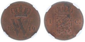 Koninkrijk NL Willem I (1815-1840) - 1 Cent 1819 U (Sch. 324/ R) - mintage: 165.000 pcs. - NGC MS64 RB - Cert. # 8361716-002 - Original luster - Very ...