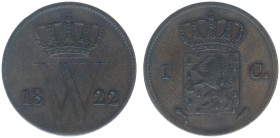 Koninkrijk NL Willem I (1815-1840) - 1 Cent 1822 U (Sch. 326b) medal alignment - VF, RARE, ex collection Coenen