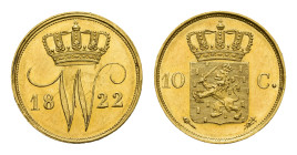 Koninkrijk NL Willem I (1815-1840) - Gouden afslag van een 10 Cents of dubbeltje 1822 Utrecht door D. van der Kellen Sr. Gekroond monogram tussen jaar...