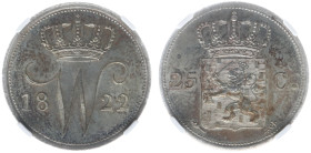 Koninkrijk NL Willem I (1815-1840) - 25 Cent 1822 U (Sch. 288/R) - Mintage: 116,482 pieces - NGC MS65 - Cert. # 8361721-004 - NGC: Top Pop - Extremely...