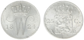 Koninkrijk NL Willem I (1815-1840) - 25 Cent 1824 B (Sch. 295) - XF/UNC, adjustment marks, beautifull mint color, ex collection Coenen