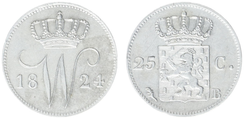 Koninkrijk NL Willem I (1815-1840) - 25 Cent 1824 B (Sch. 295) -VF+