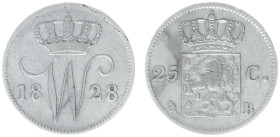 Koninkrijk NL Willem I (1815-1840) - 25 Cent 1828 B (Sch. 299/S) - F/VF, mintage 334.490 pcs.