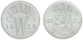 Koninkrijk NL Willem I (1815-1840) - 25 Cent 1829 U (Sch. 291/R) mintage only 105.600 pcs. - good XF, VERY RARE, Ex. Collection Coenen