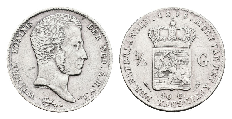 Koninkrijk NL Willem I (1815-1840) - ½ Gulden 1818 U (Sch. 279/R) - 5.35 gram - ...