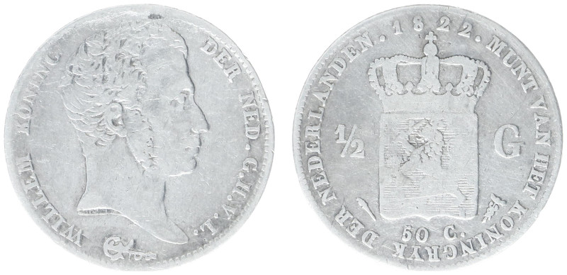 Koninkrijk NL Willem I (1815-1840) - ½ Gulden 1822 U (Sch. 281a) without name Mi...