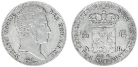 Koninkrijk NL Willem I (1815-1840) - ½ Gulden 1830 B altered date from 182_ (cf. Sch. 283) - VF, scratches on obv., ex collection Coenen