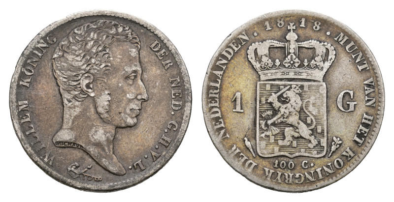 Koninkrijk NL Willem I (1815-1840) - 1 Gulden 1818 U (Sch. 258/RR) - - mintage: ...