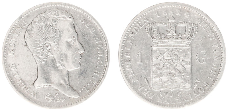 Koninkrijk NL Willem I (1815-1840) - 1 Gulden 1824 U with dash between crown and...