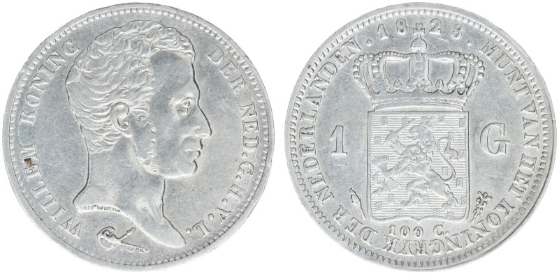 Koninkrijk NL Willem I (1815-1840) - 1 Gulden 1828 U (Sch. 265/R) - VF, cleaned,...