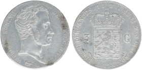Koninkrijk NL Willem I (1815-1840) - 3 Gulden 1821 U (Sch. 243) medal alignment variety - VF/XF, extremely rare, ex collection Coenen